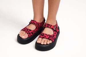 CF-80 Red Leopard Print Platform Slide Sandals